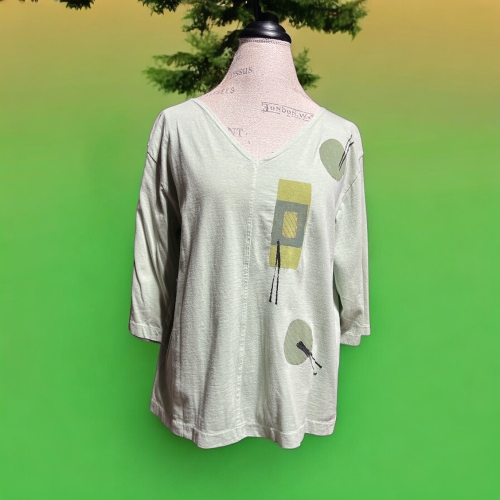Silver Green 3/4 Sleeve Relaxed Blouse